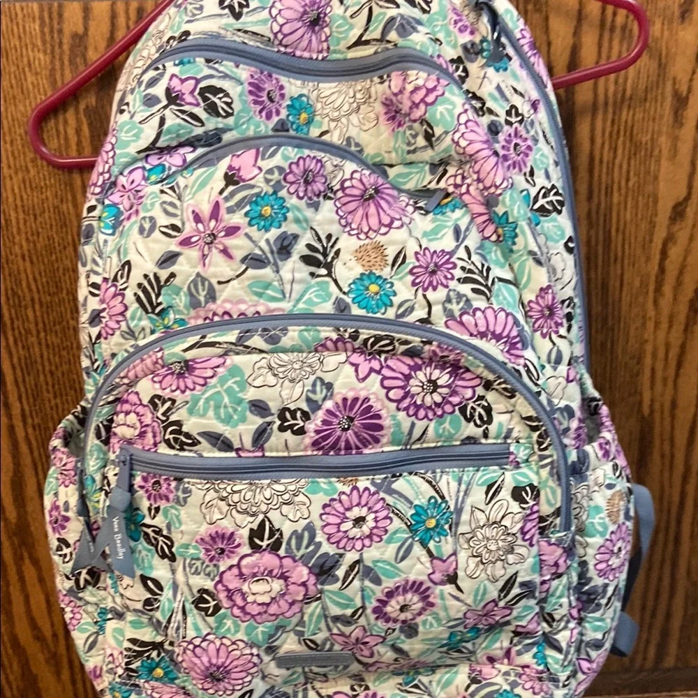 Vera Bradley Floral Quilted Backpack in Purple, Teal, White